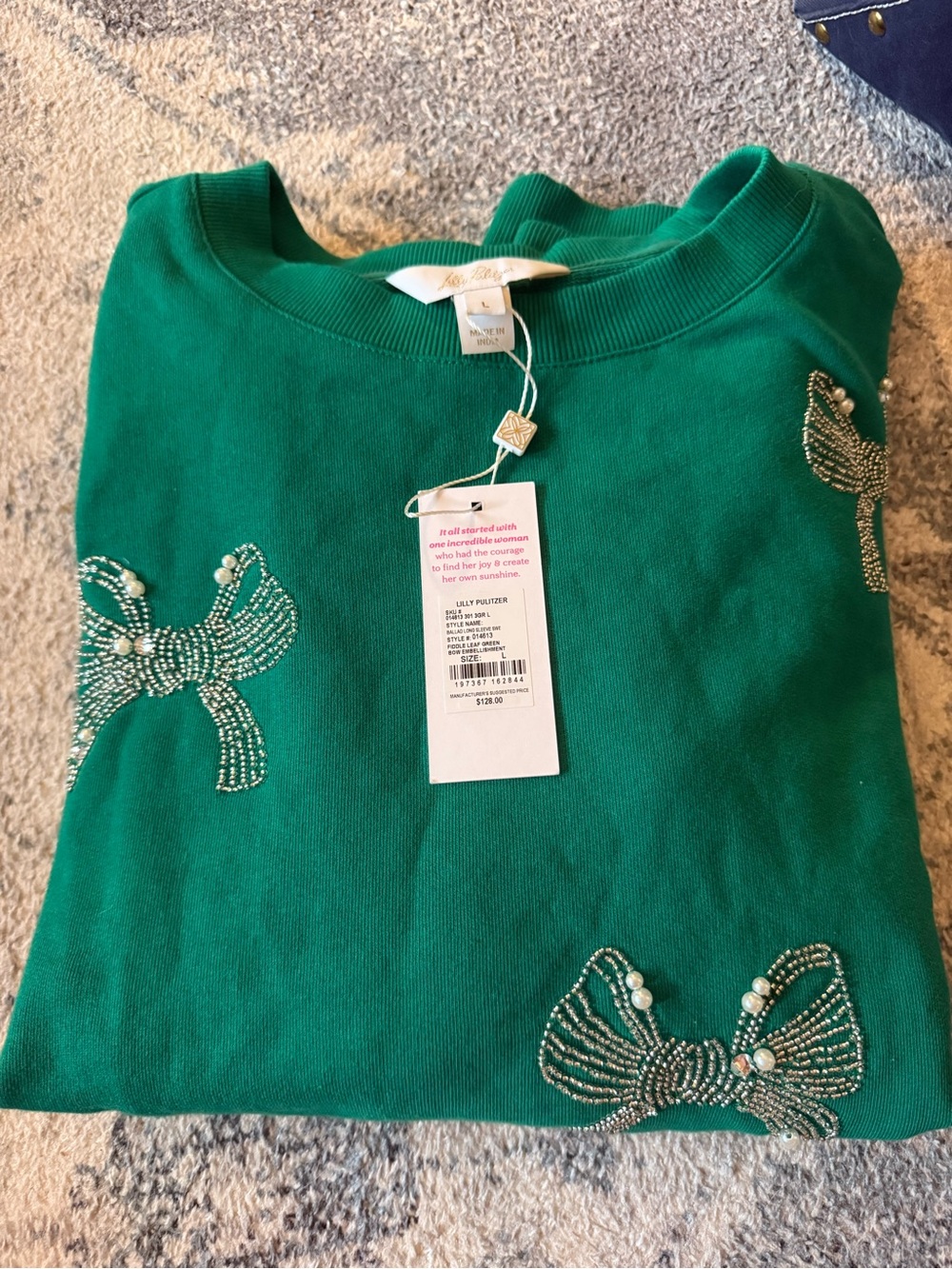 Lilly Pulitzer Emerald Green Sweatshirt with Embellished Bows - Picture 7 of 7